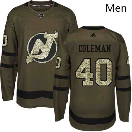 Mens Adidas New Jersey Devils 40 Blake Coleman Authentic Green Salute to Service NHL Jersey